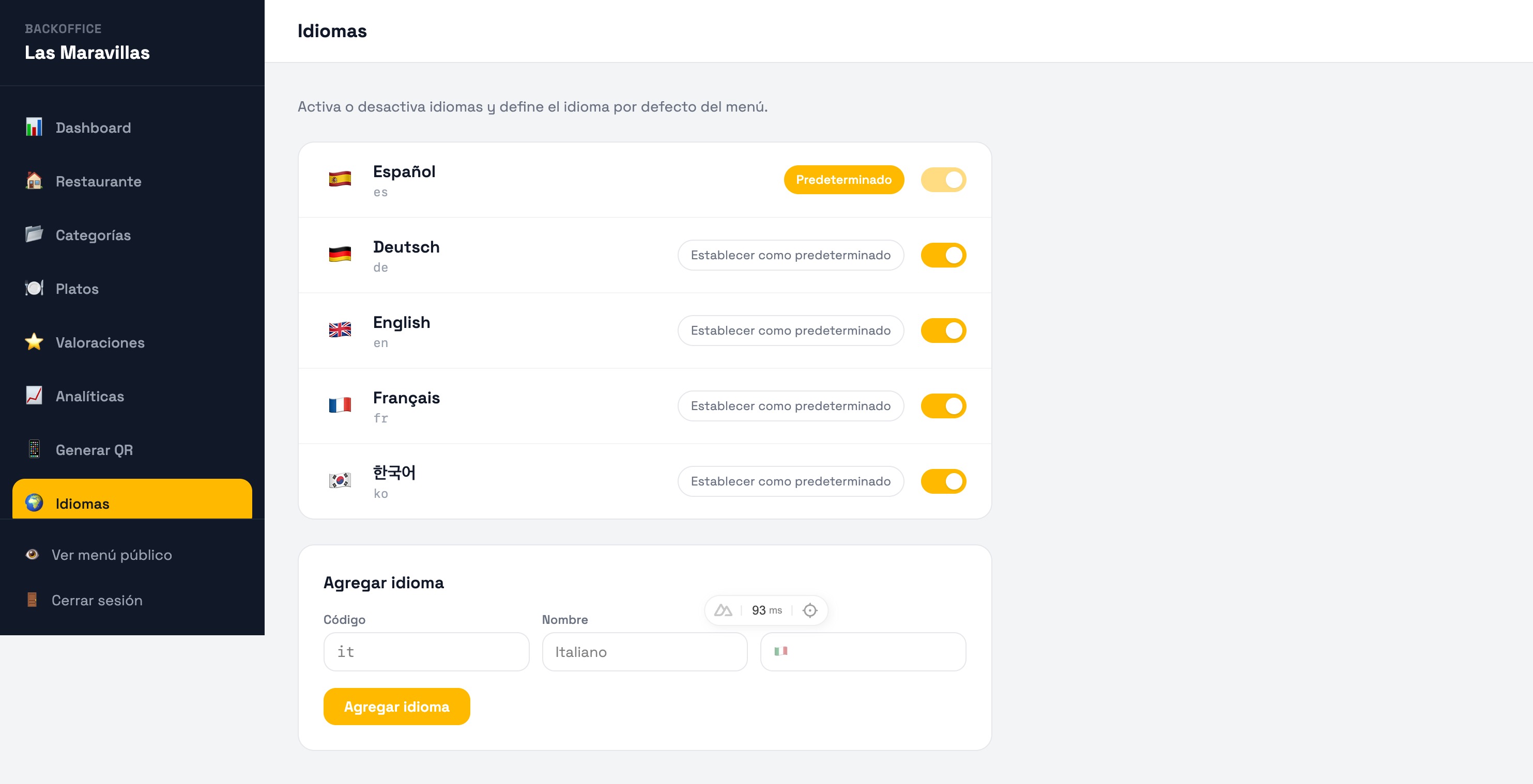 Activar idiomas en el panel admin